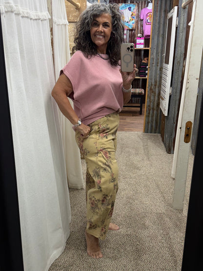 MAUVE DROP SHOULDER TEXTURED WASHED TOP