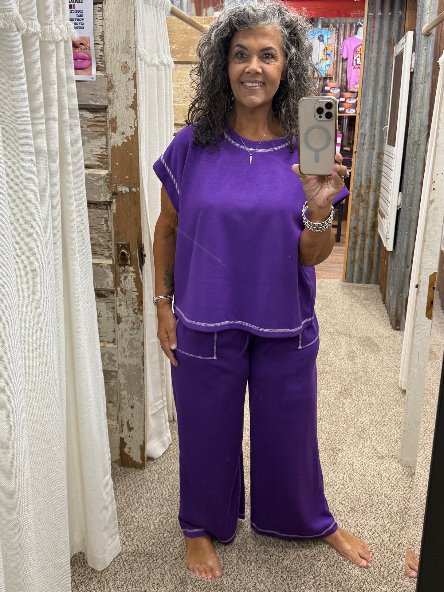 Purple Scuba Raw Edge Lounge Set:
