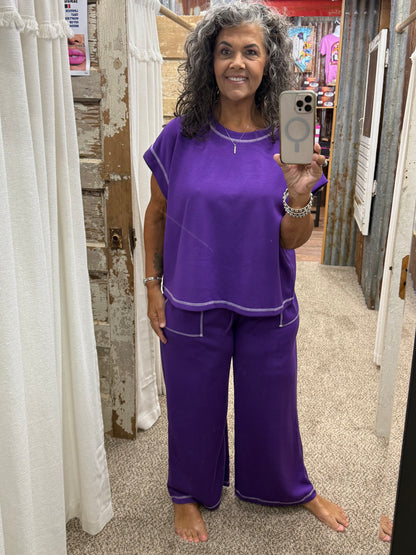Purple Scuba Raw Edge Lounge Set: