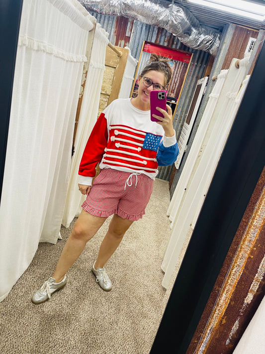 Red Checkered Woven Ruffle Hem Shorts