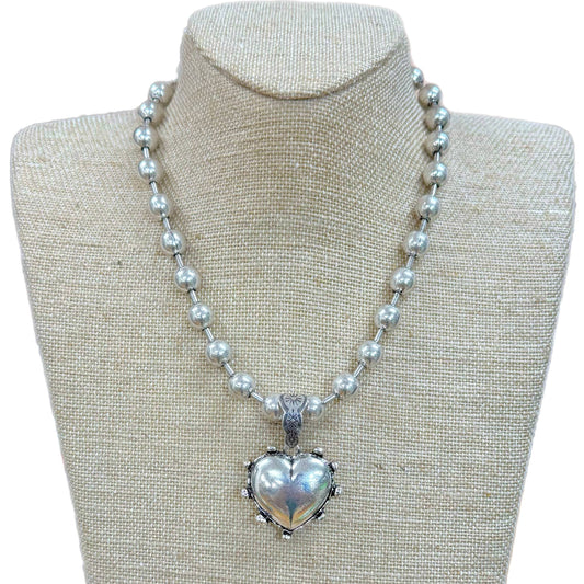 Silver Puff Heart On Silver Ball Chain Necklace