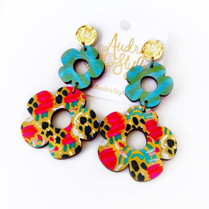 Flora - Teal Green Zebra French Wallpaper Floral Pattern Dangle Earring