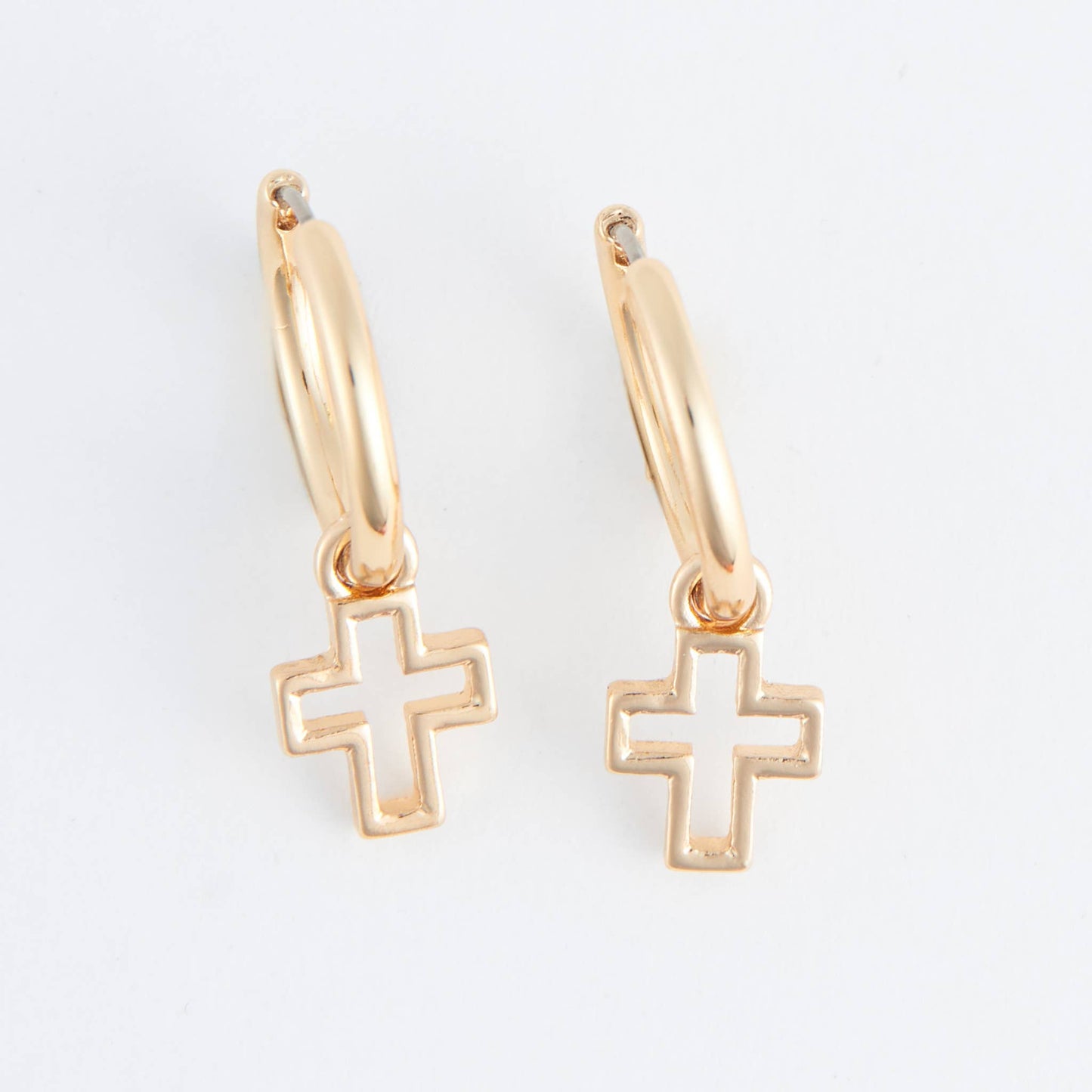 Cera Inspirational Frame Cross Earrings: Gold