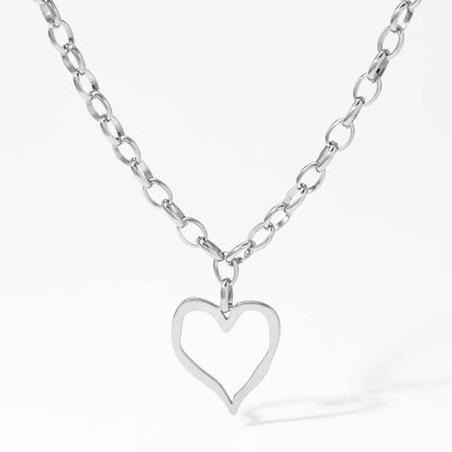 18K STAINLESS STEEL TARNISH FREE HEART NECKLACE | 40NK9564: Silver