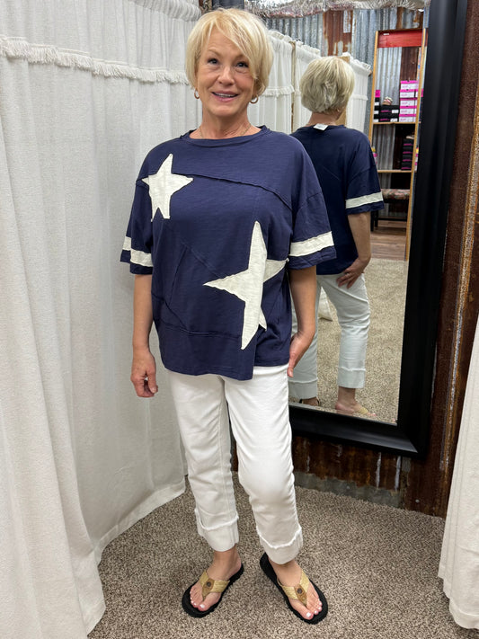 Navy Star Top
