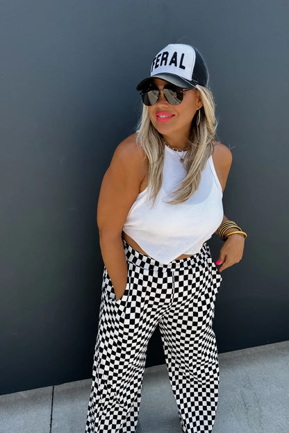 BOLD BLOCK CHECKER PANTS & CHECK ME OUT SIDE SLIT TOP