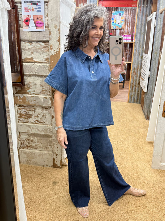 WASHED DENIM SOFT WASHED DENIM TOP