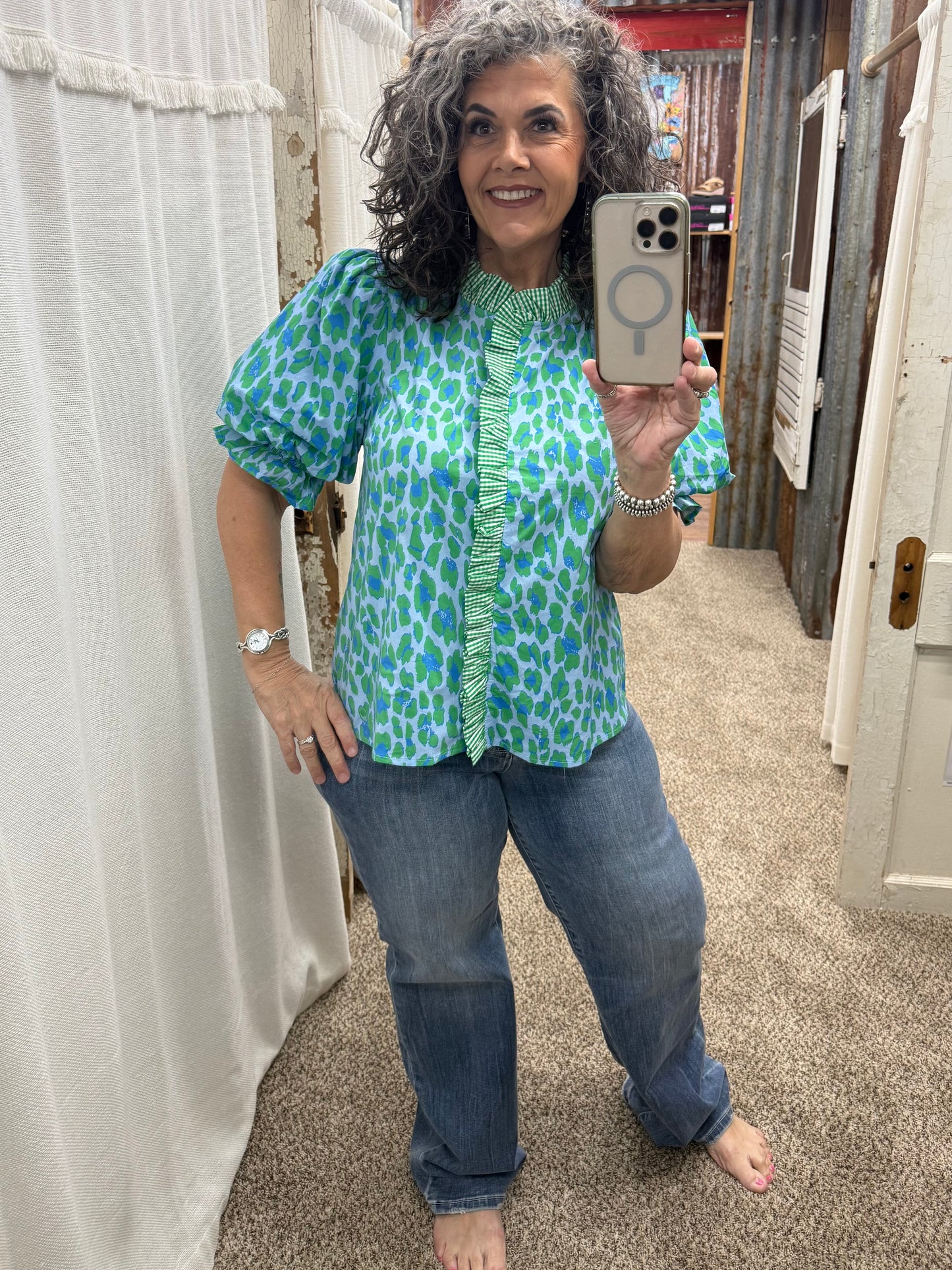 Green Leopard Top
