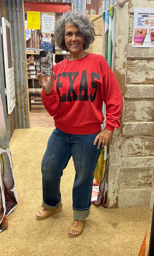 Texas Red and Black Urban Ribbed Pullover