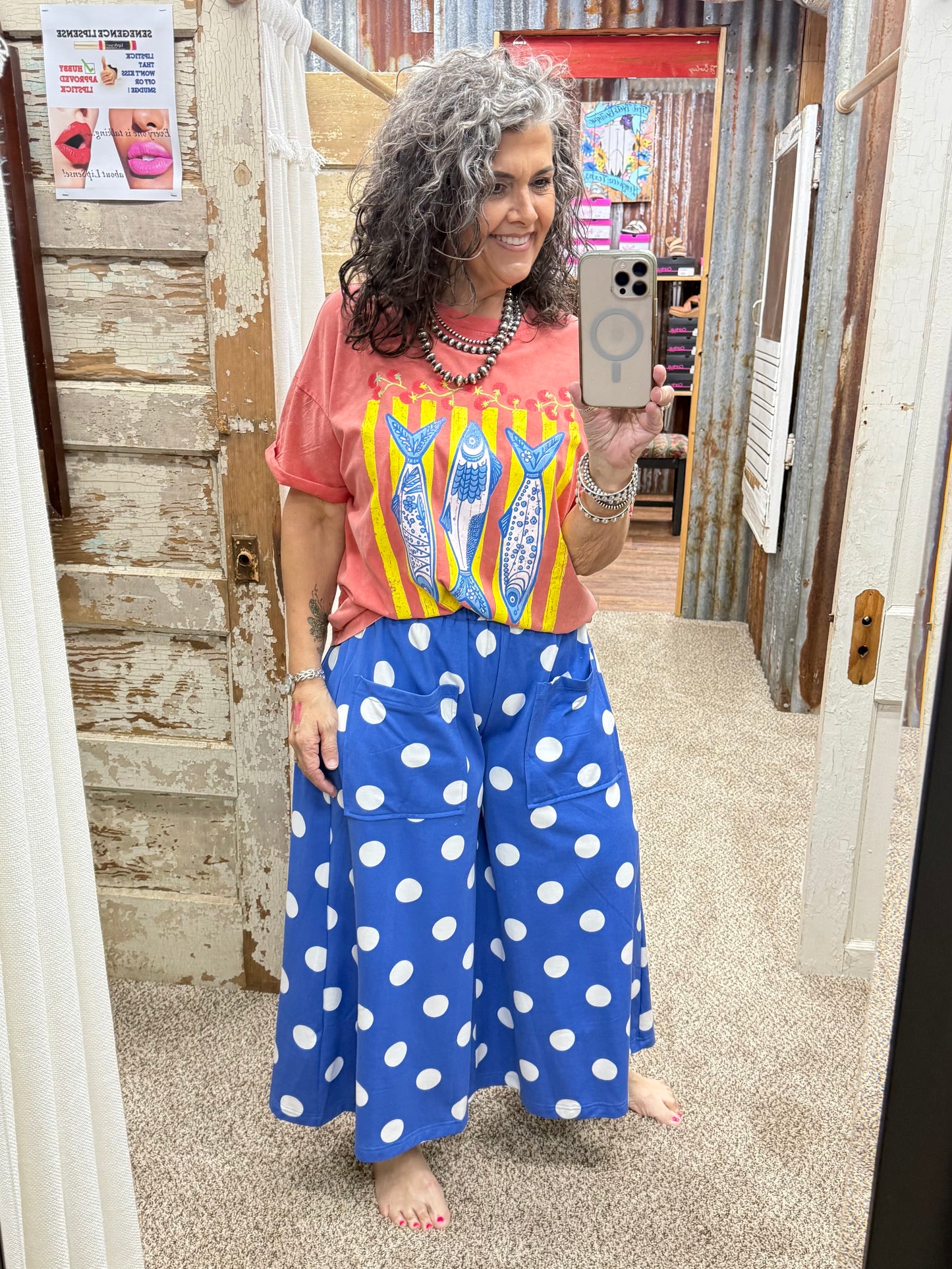 Blue Polka Dot Pull-on Pants
