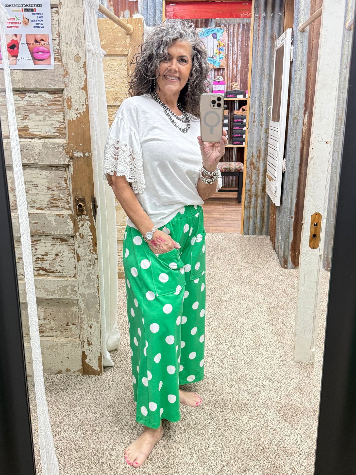 Green Polka Dot Pull-on Pants