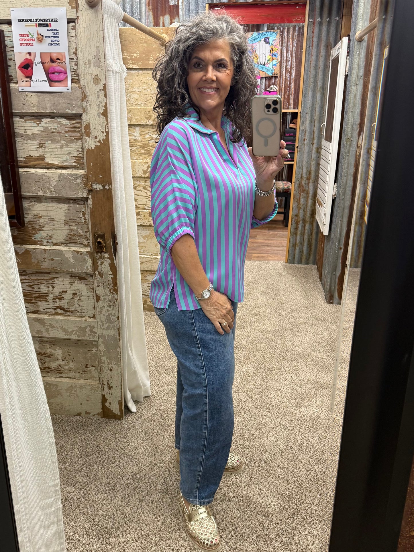 SLOAN  STRIPED PURPLE RAIN BLOUSE