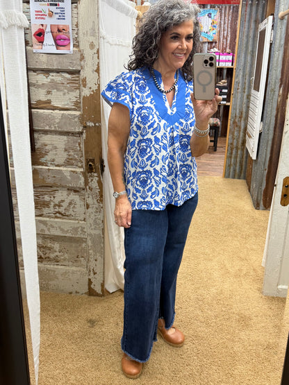 UMGEE Blue Abstract Print Top