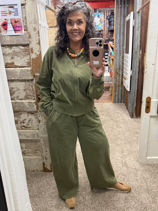 Brad & Rena Wren Mineral Wash Zip-Up Jacket - Olive