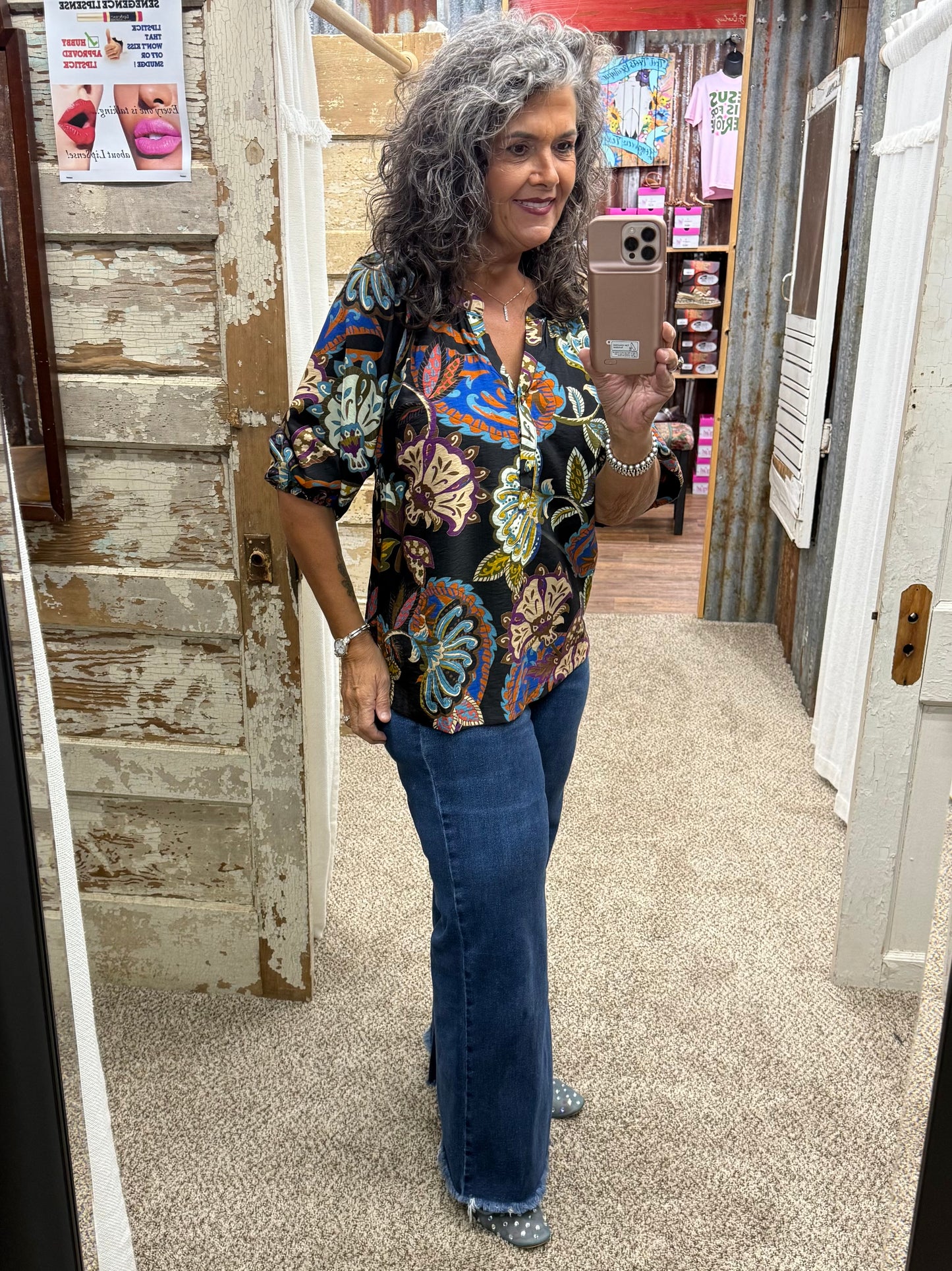 UMGEE Black Boho Paisley Puff Sleeve Blouse
