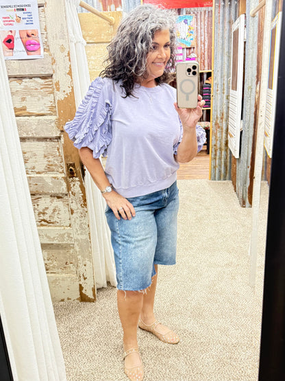 Lavender Ruffled Mineral Wash Top