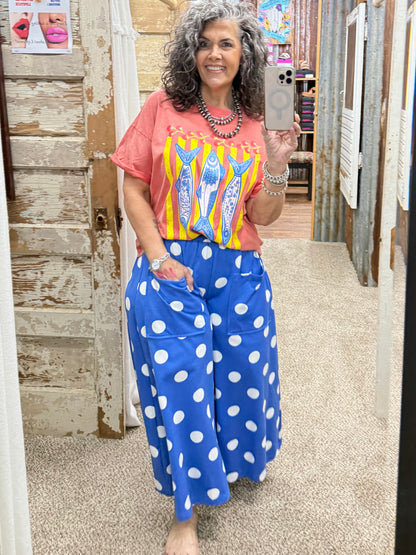 Blue Polka Dot Pull-on Pants