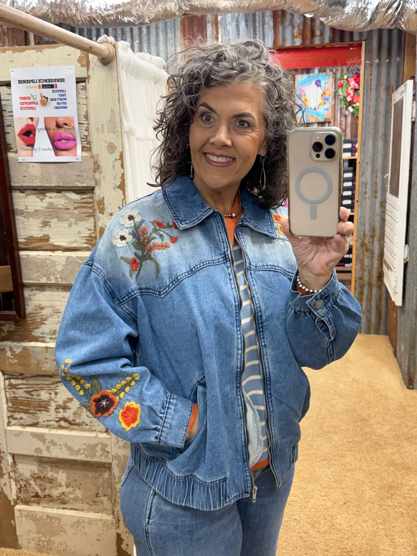 Embroidered Denim Jacket by Veveret