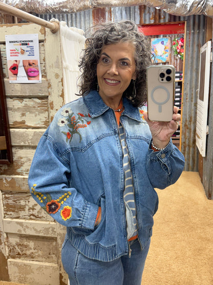 Embroidered Denim Jacket by Veveret