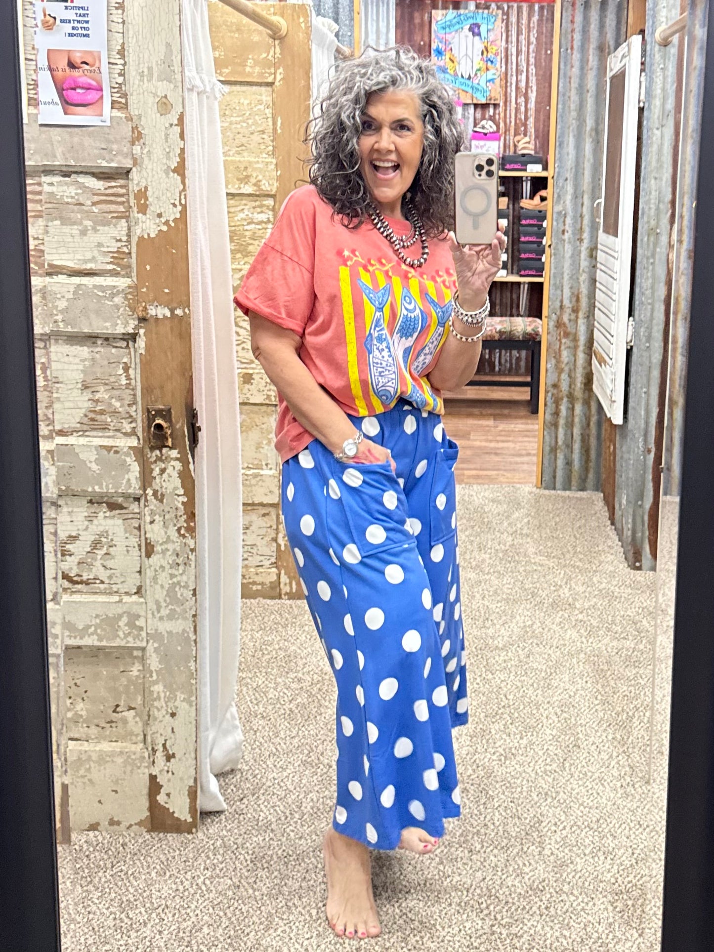 Blue Polka Dot Pull-on Pants