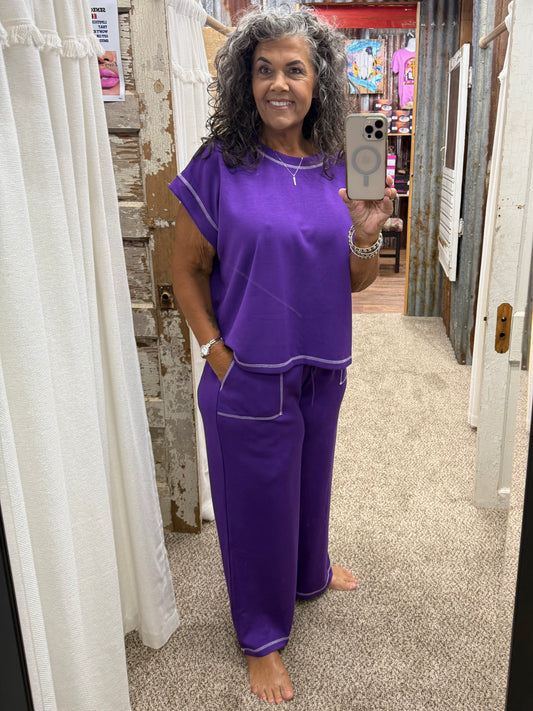 Purple Scuba Raw Edge Lounge Set:
