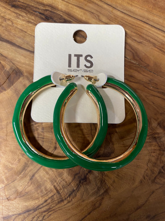 Green & Gold Hoop Earrings