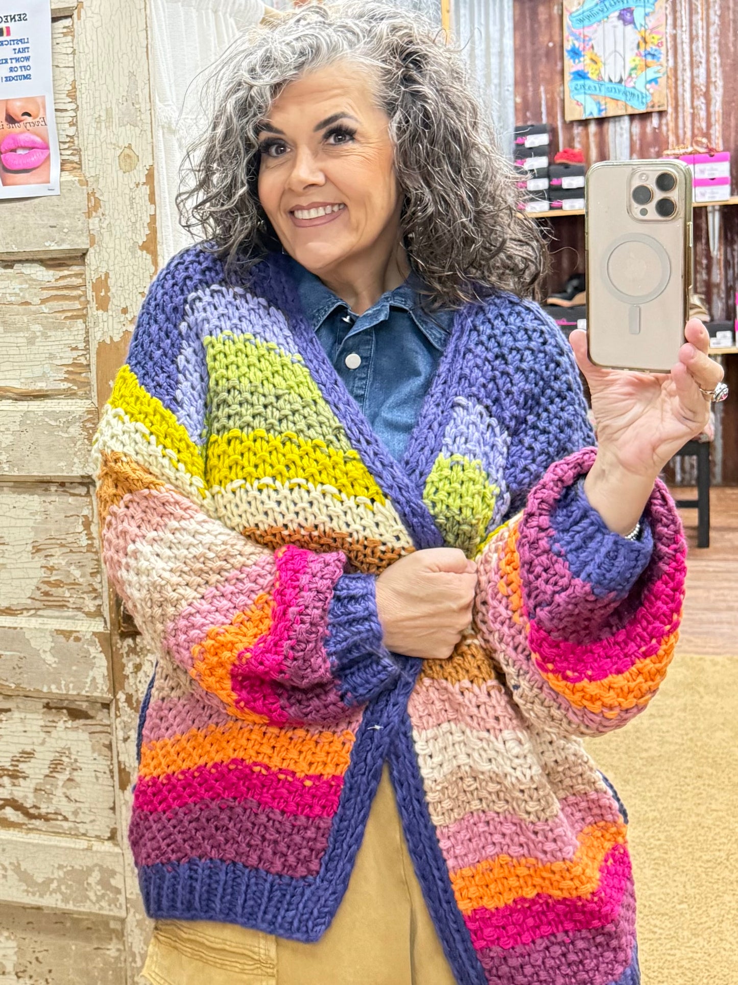 Rainbow Hand-Crochet Open Cardigan