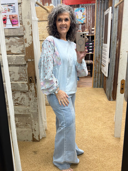 BLUE PRINT WASHED COTTON SLUB TOP