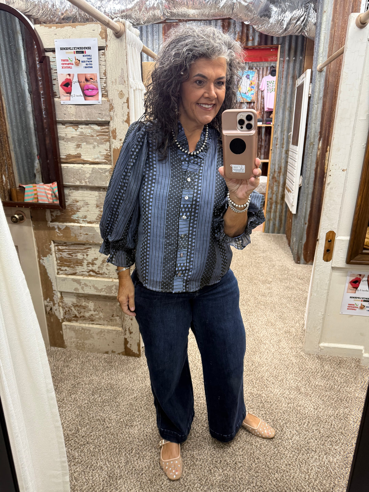 Entro Midnight Polka Dot/Stripe Top