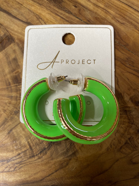 Neon Green & Gold Hoop Earrings