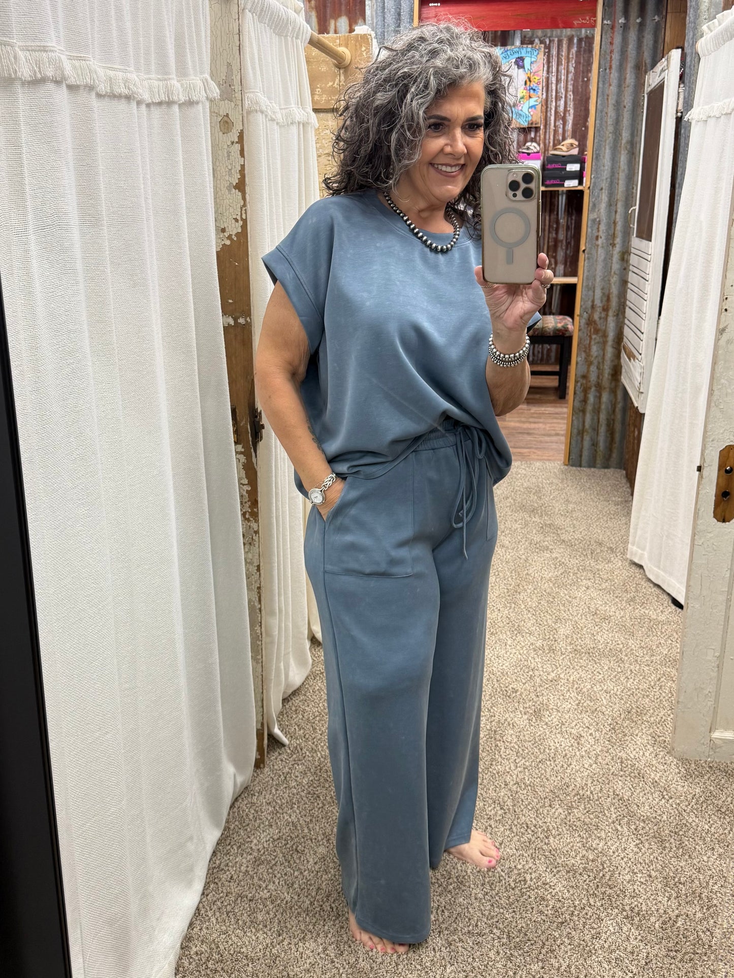 Mineral Wash Scuba Lounge Set: DENIM BLUE