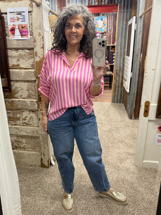 SLOAN STRIPED PINK SANGRIA BLOUSE