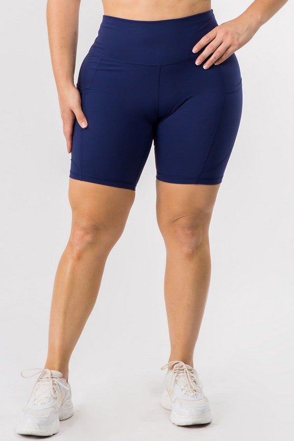 Women's Buttery Soft Navy Biker Shorts with Pockets