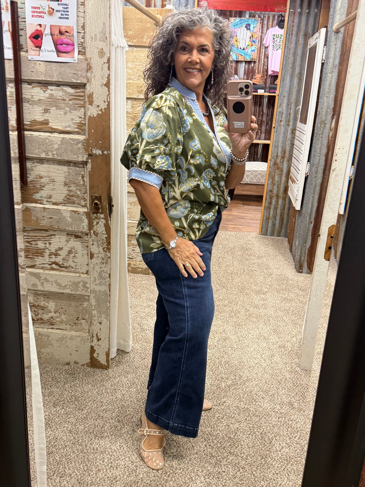 Entro Olive Puff Sleeve Top