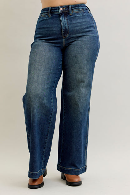Judy Blue High Waist Retro Wide Tummy Control Front Welt Pockets 881023