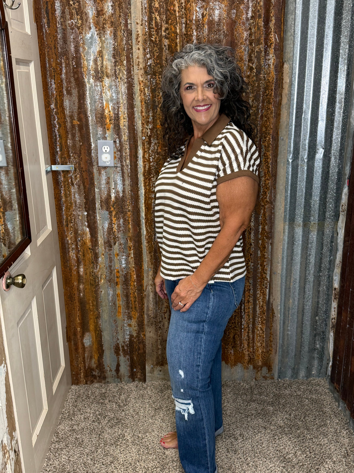 Jodifl Brown Striped Blouse