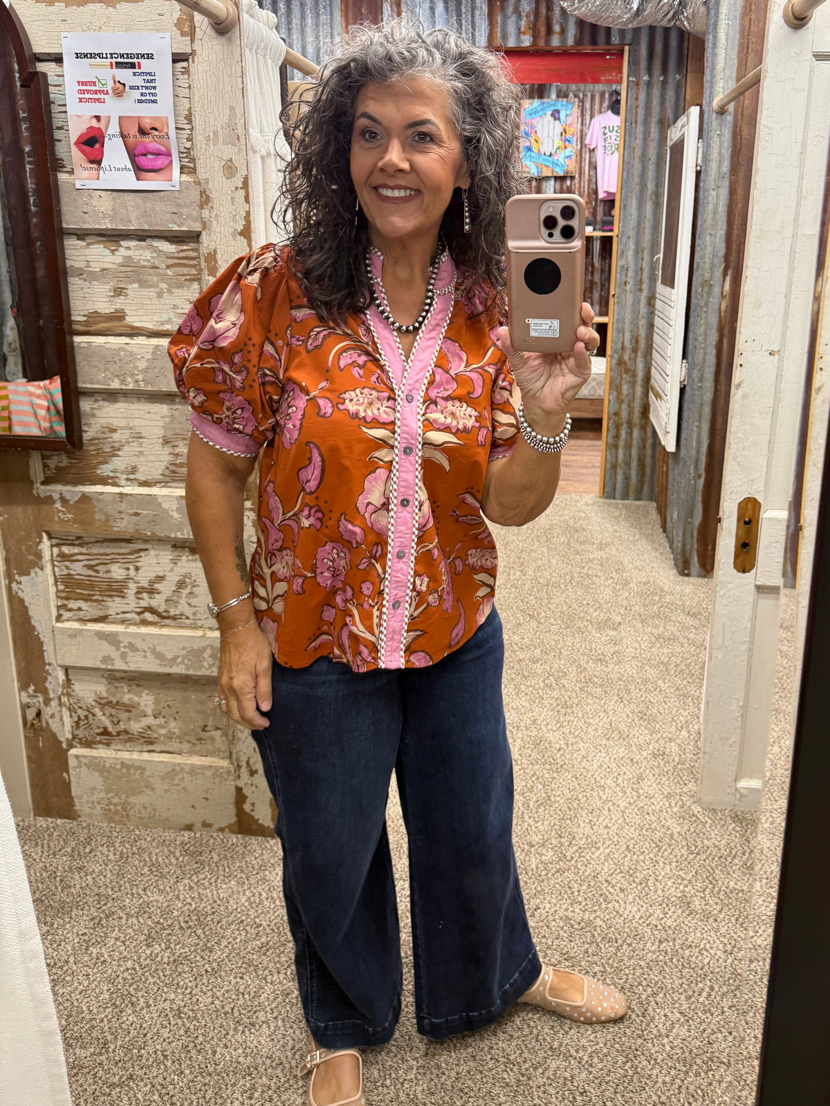 Entro Rust Puff Sleeve Top