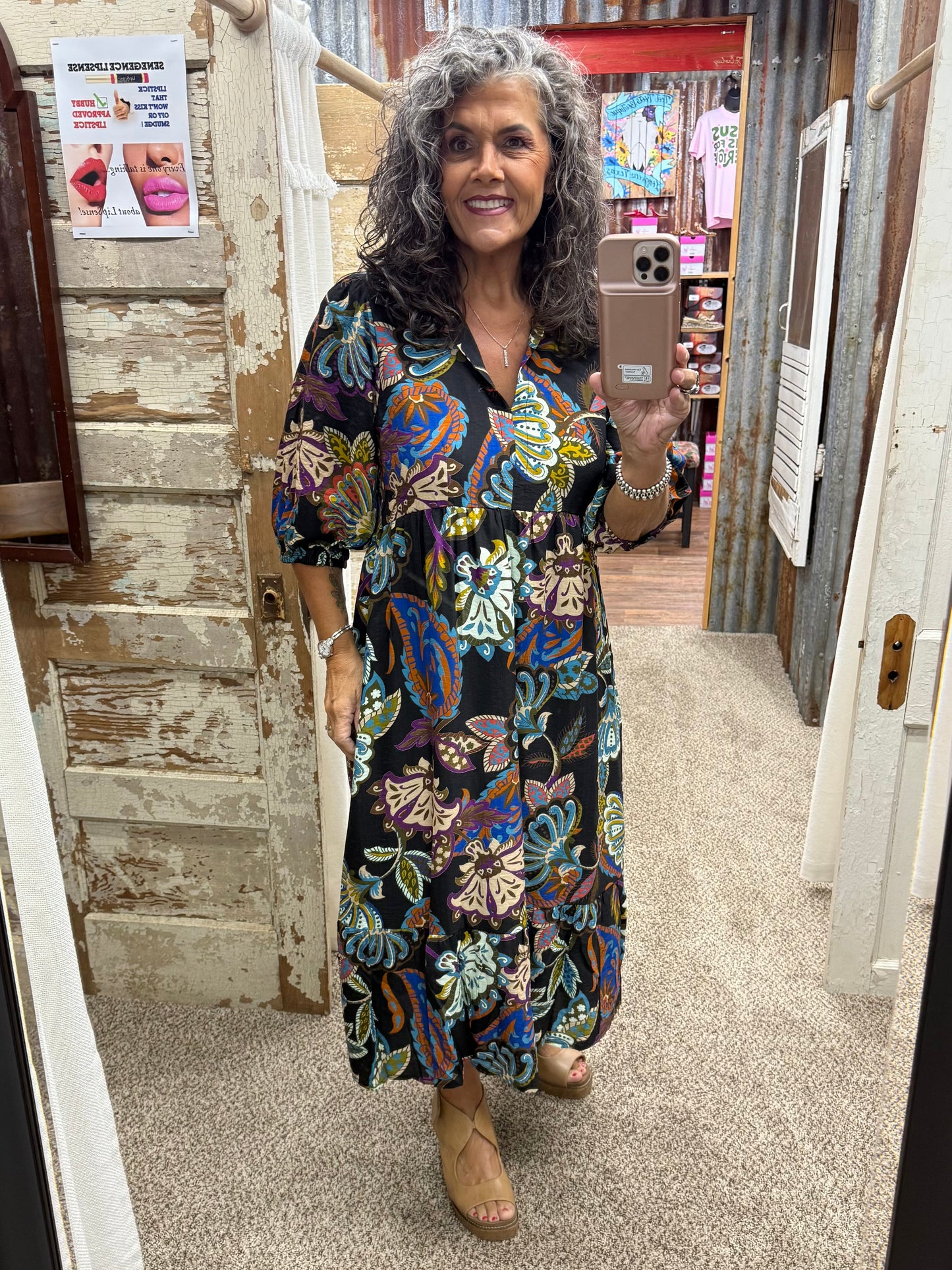 UMGEE Black Boho Paisley Tiered Midi Dress
