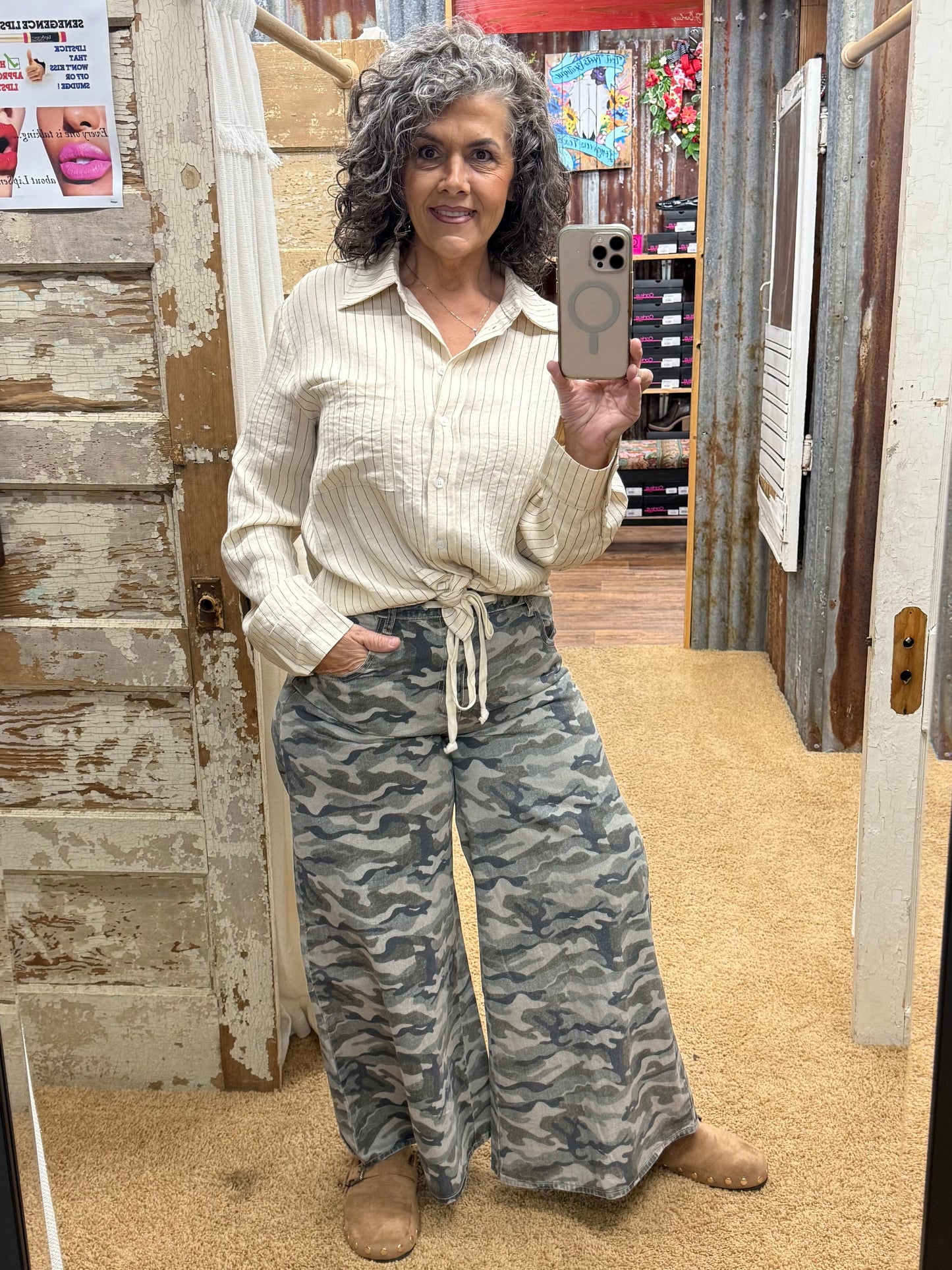 Oatmeal Button Down Striped Shirt