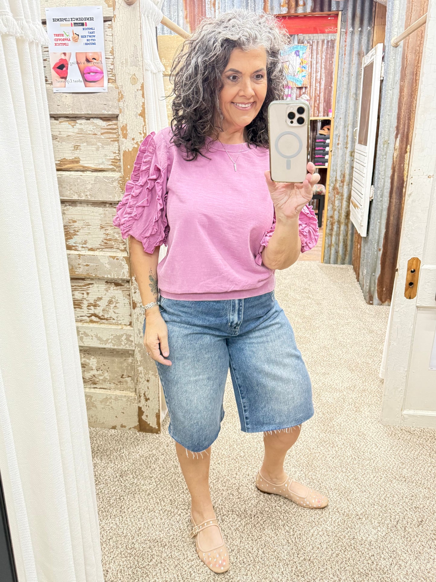 Orchid Ruffled Mineral Wash Top