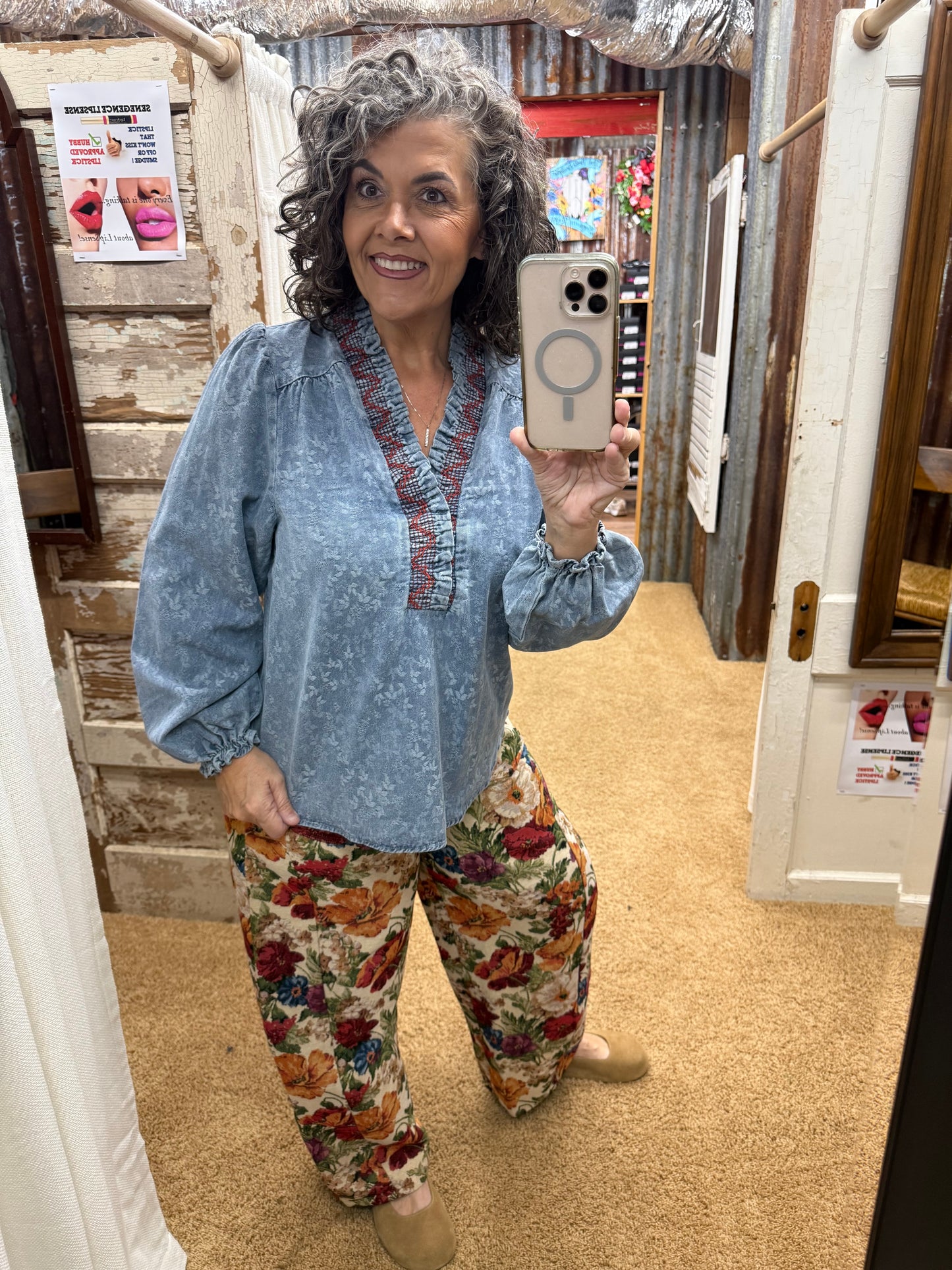 JACQUARD DENIM BLOUSE