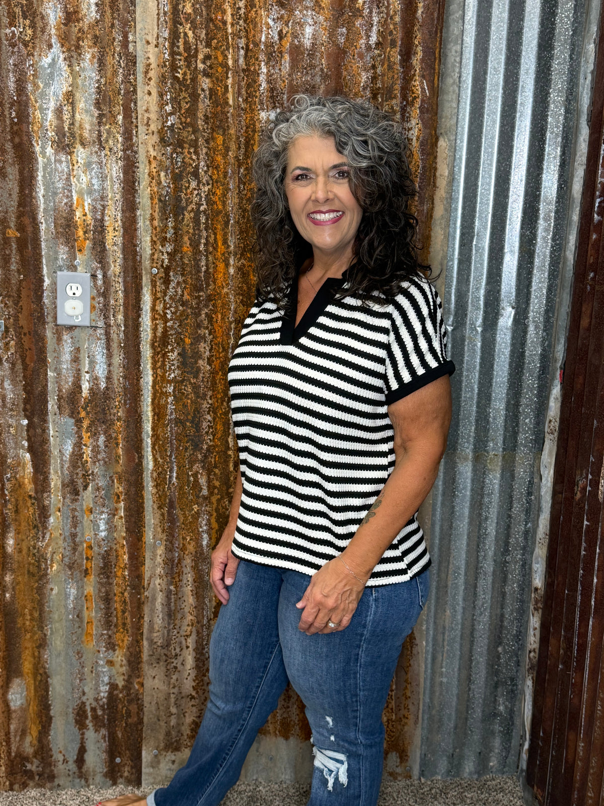 Jodifl Black Striped Blouse