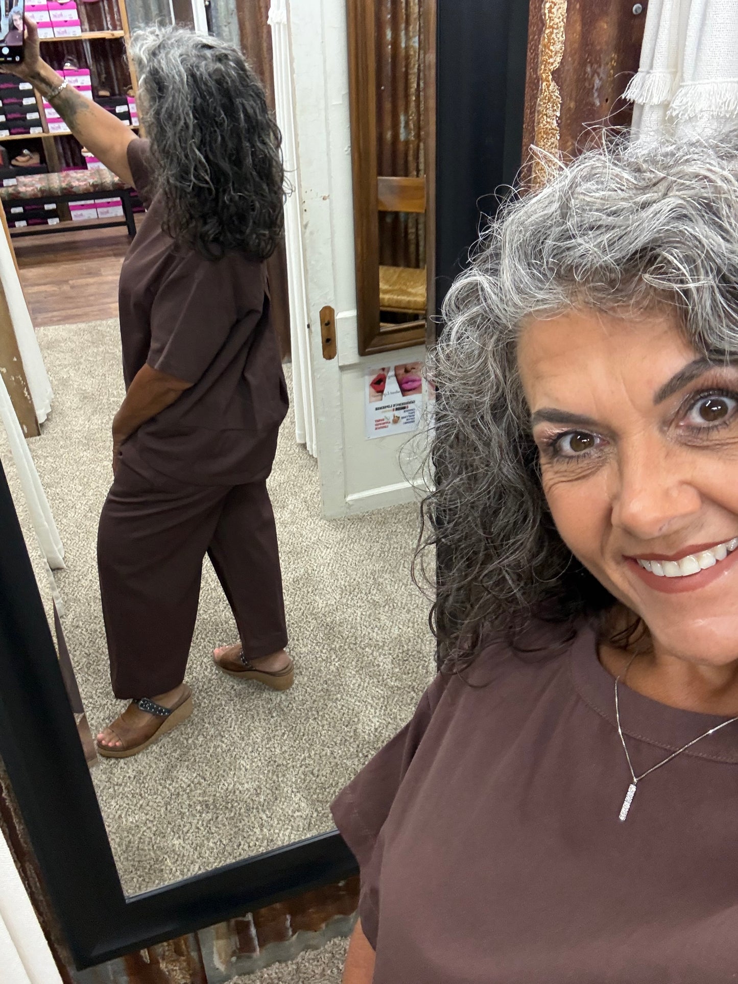BROWN RELAXED FIT TOP AND WIDE LEG CROPPED PANTS SET