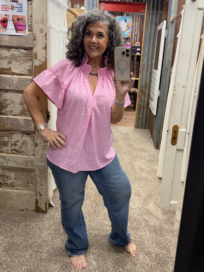 UMGEE Pink Trim Puff Sleeve Top