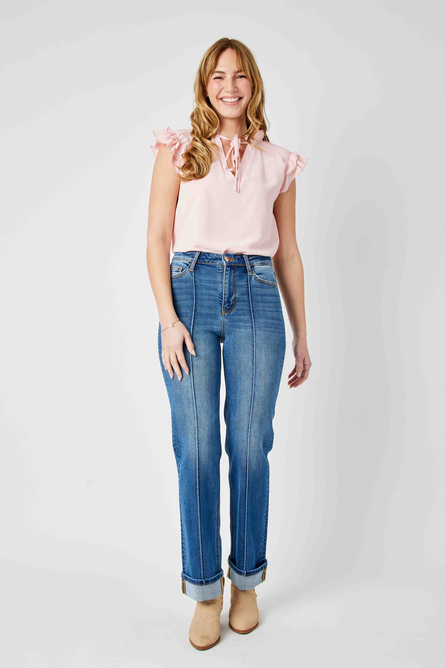 Judy Blue HW Front Seam Detail & Cuffed Straight Leg Jean 82571