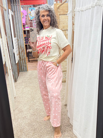 Lt Pink Polka Dot Heavy Scuba Barrel Lounge Pants