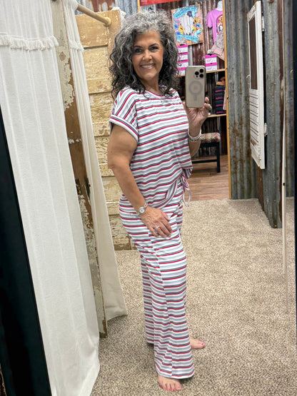 4th of July Americana Ribbed Striped Lounge Set: RED/BLUE/WHITE