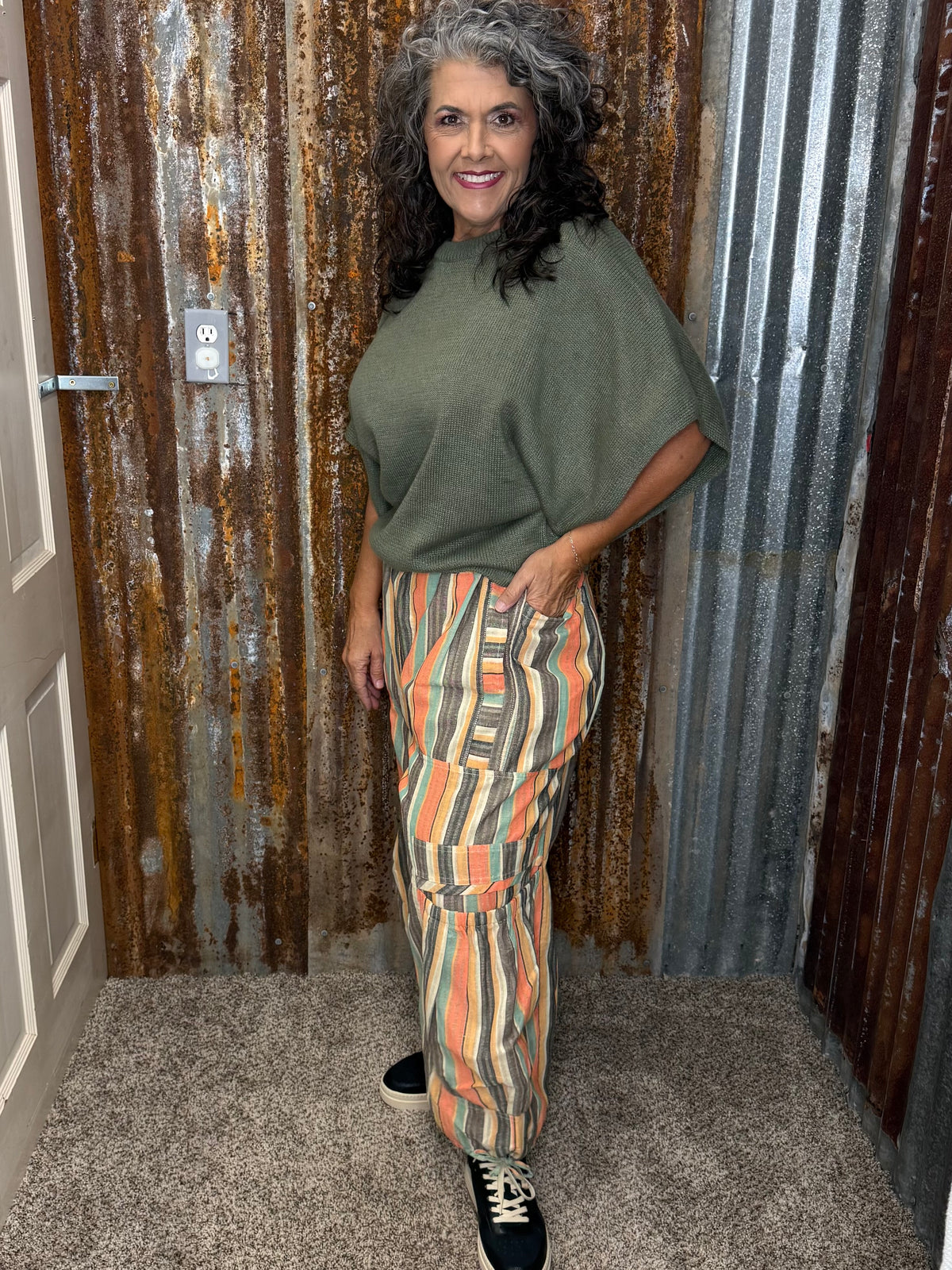 BlueVelvet MULTI COLOR STRIPED PARACHUTE PANTS