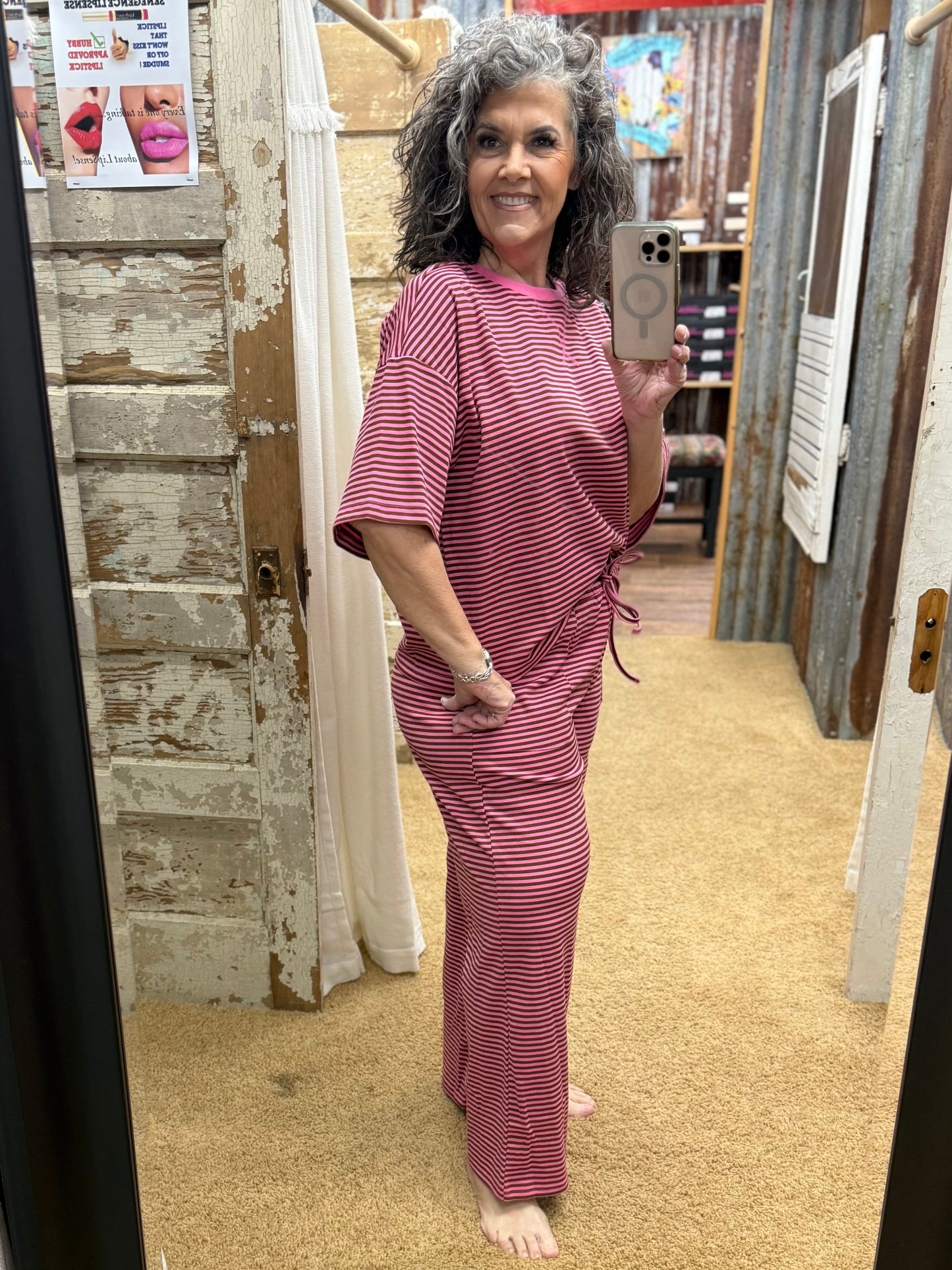 Pink / Brown Striped Lounge Set