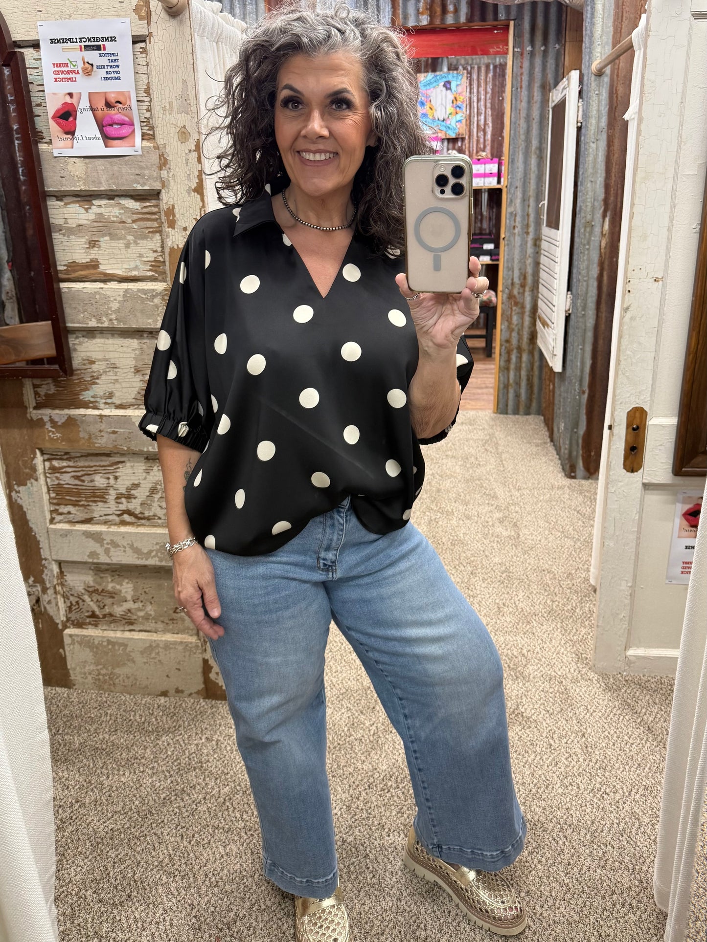 Black Blouse with Polka Dots